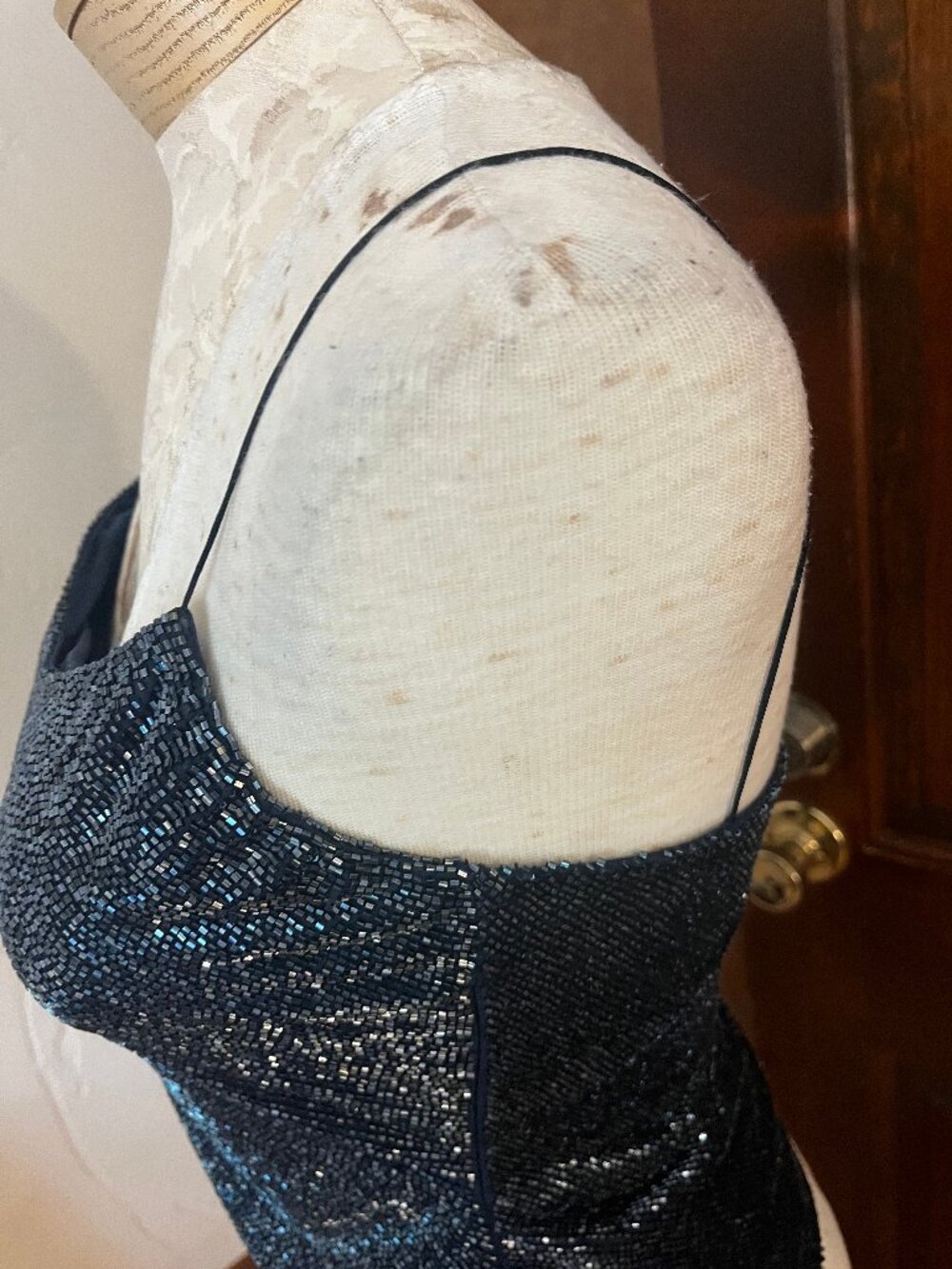 Randolph Duke Vintage Y2K Navy Blue Beaded Camisole Built-in Bra Size 8 - Picture 5 of 16